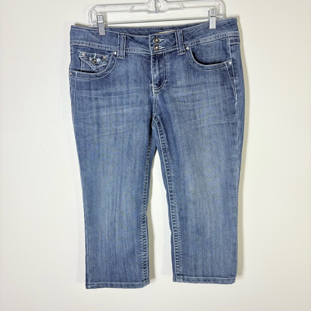 Vanilla Star Light Blue Cropped Jeans W/ Pickaboo White Eyelet on Back Pockets